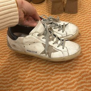 Navy and grey golden goose superstar sneakers